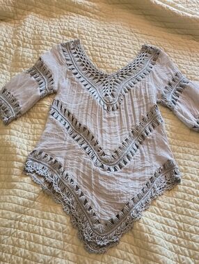 Miracle Light Gray Crochet-Trim V-Neck Tunic
